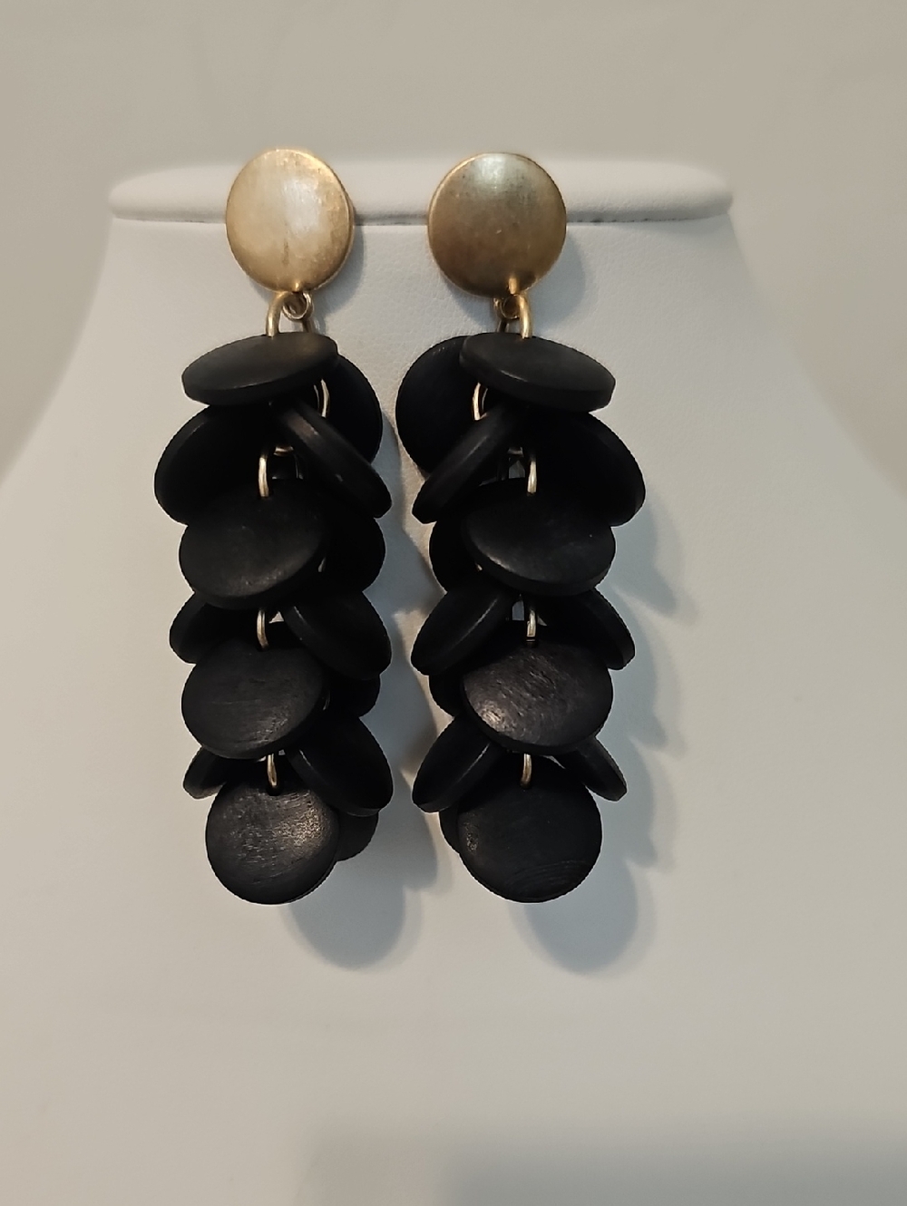 Chico's Black Disc Drop Earrings - Gold Accent